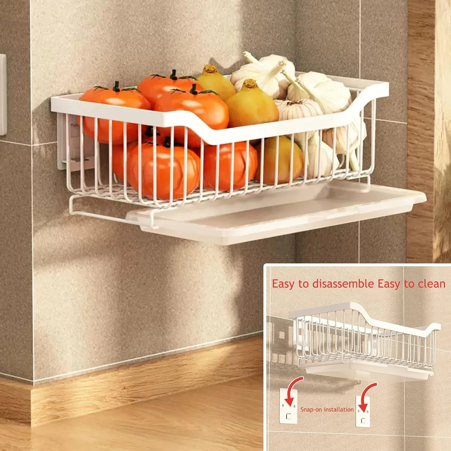 قفسه دیواری میوه و سبزیجات، سبد میوه و سبزیجات برای آشپزخانه، سبد سبزیجات برای پیاز و سیب زمینی، استیل ضد زنگ، سبدهای ذخیره سازی سیم فلزی، 2 طبقه مشکی برای میوه و سبزیجات