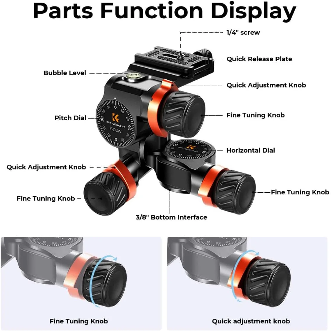 سر سه پایه دنده ای K&F Concept مدل Double O1، آلیاژ آلومینیوم CNC، سوراخ پیچ 3/8 اینچی | هد سیال با دقت بالا، تحمل وزن 6 کیلوگرم | تنظیم دقیق و میرایی برای عکاسی استودیویی محصول ماکرو سر سه پایه دنده ای K&F Concept مدل Double O1، آلیاژ آلومینیوم CNC، سوراخ پیچ 3/8 اینچی | هد سیال با دقت بالا، تحمل وزن 6 کیلوگرم | تنظیم دقیق و میرایی برای عکاسی استودیویی محصول ماکرو