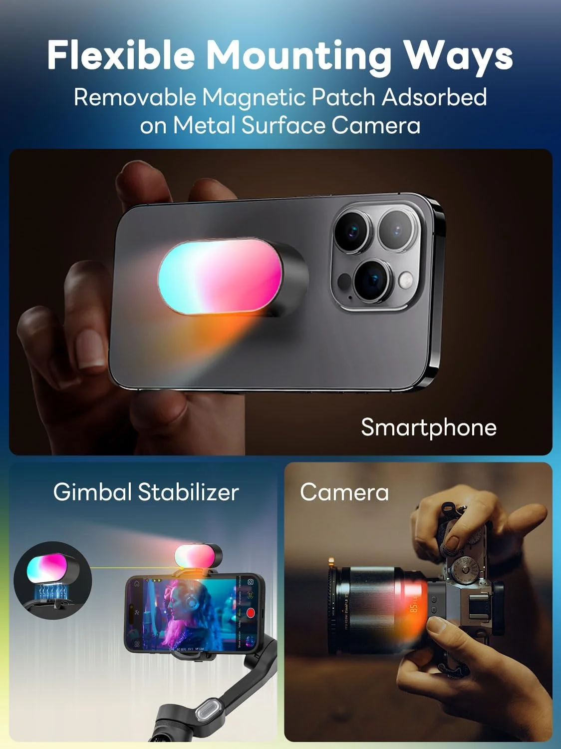 نور پرکننده LED مغناطیسی RGB آوچوان، 7 رنگ، 3 سطح روشنایی، 180 دقیقه زمان آماده به کار، حالت های گرادیان و فلاش، نورپردازی قابل حمل برای گیمبال آوچوان، عکاسی، ولاگ، پخش زنده