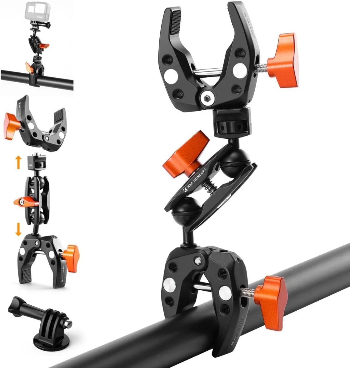 گیره سوپر K&F Concept مدل MS25 به همراه بازوی جادویی دو سر توپی | پیچ 1/4 اینچ و سرهای توپی دوگانه 360 درجه | برای دوربین های اکشن عکاسی، تولید ویدئو، نور و لوازم جانبی اضافی | تحمل وزن 1.5 کیلوگرم