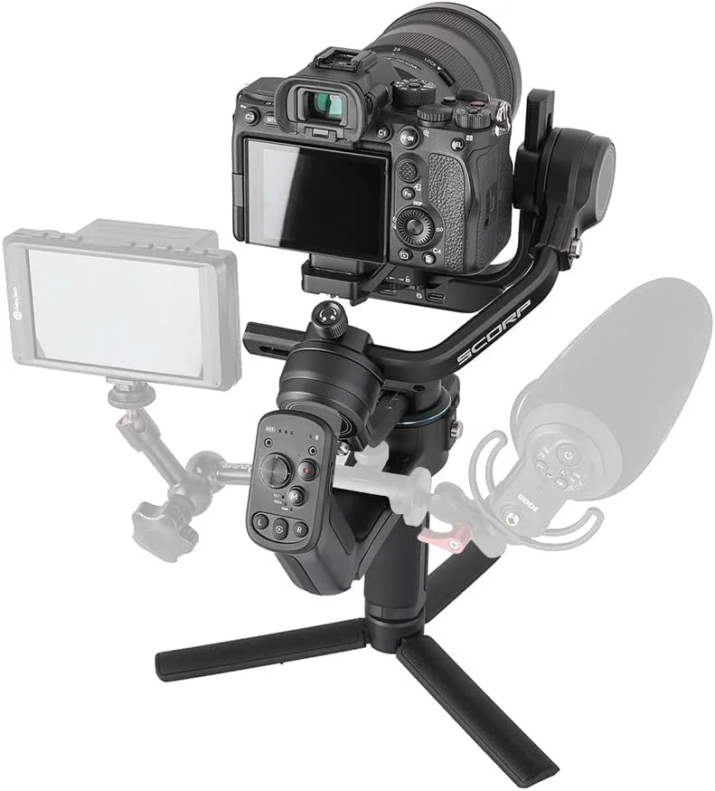 لرزشگیر دوربین FeiyuTech SCORP-C، گیمبال دستی 3 محوره برای دوربین های DSLR و بدون آینه، تحمل وزن 2.5 کیلوگرم، سازگار با سونی، کانن، پاناسونیک، لومیکس، نیکون، فوجی فیلم، دارای گریپ، سبک وزن، کنترل دکمه ای