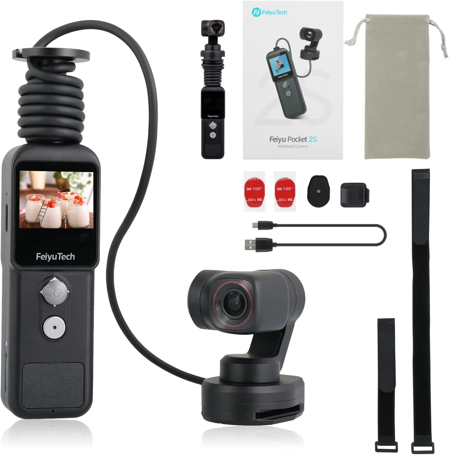 دوربین اکشن پوشیدنی FeiyuTech Pocket 2S با دسته تثبیت کننده گیمبال 3 محوره، بدنه مغناطیسی یکپارچه با فیلمبرداری 4K، میکروفون، زاویه دید عریض 130 درجه برای یوتیوب TikTok Vlog