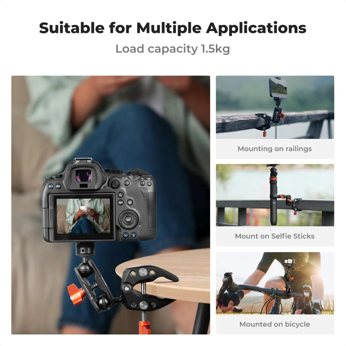 گیره سوپر K&F Concept مدل MS25 به همراه بازوی جادویی دو سر توپی | پیچ 1/4 اینچ و سرهای توپی دوگانه 360 درجه | برای دوربین های اکشن عکاسی، تولید ویدئو، نور و لوازم جانبی اضافی | تحمل وزن 1.5 کیلوگرم