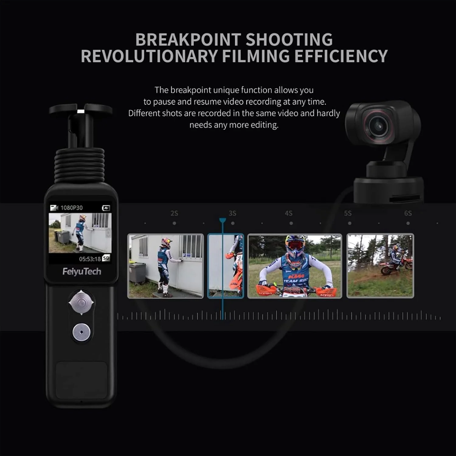 دوربین اکشن پوشیدنی FeiyuTech Pocket 2S با دسته تثبیت کننده گیمبال 3 محوره، بدنه مغناطیسی یکپارچه با فیلمبرداری 4K، میکروفون، زاویه دید عریض 130 درجه برای یوتیوب TikTok Vlog