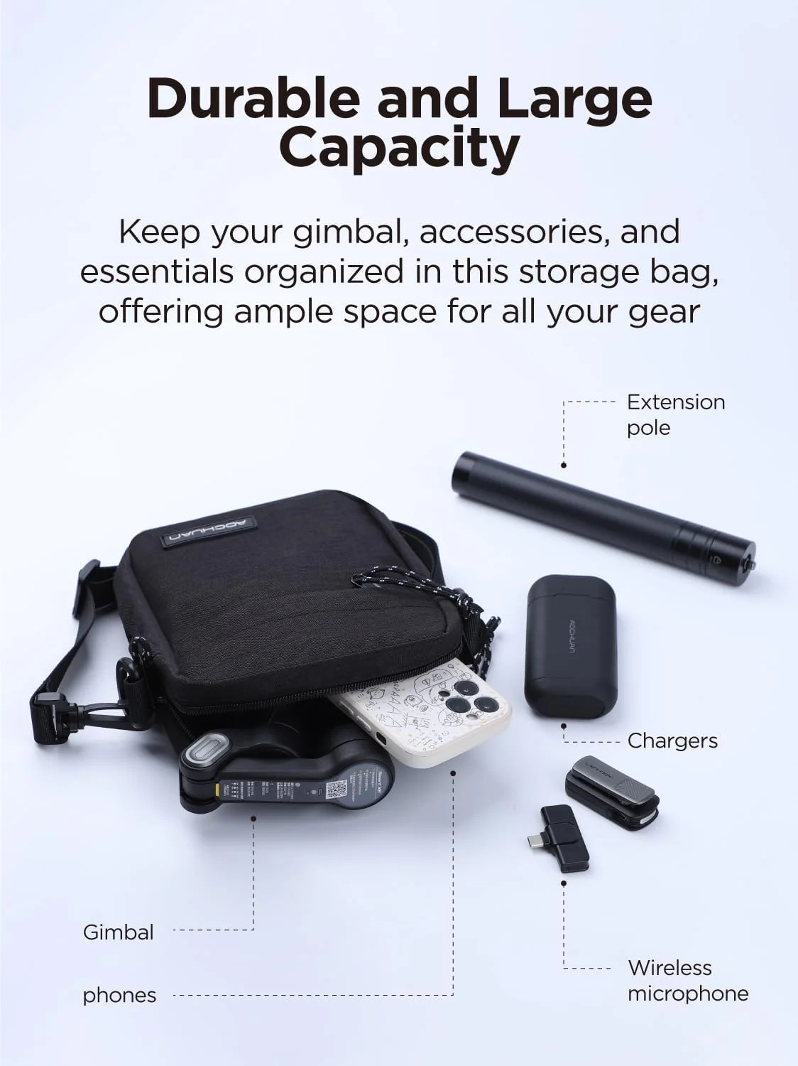 کیف نگهداری AOCHUAN برای گیمبال استابلایزر، کیف دوربین با بند شانه قابل تنظیم، کیف نگهداری محکم ساخته شده از پارچه آکسفورد، کیف قابل حمل برای دوربین، گیمبال استابلایزر و لوازم جانبی
