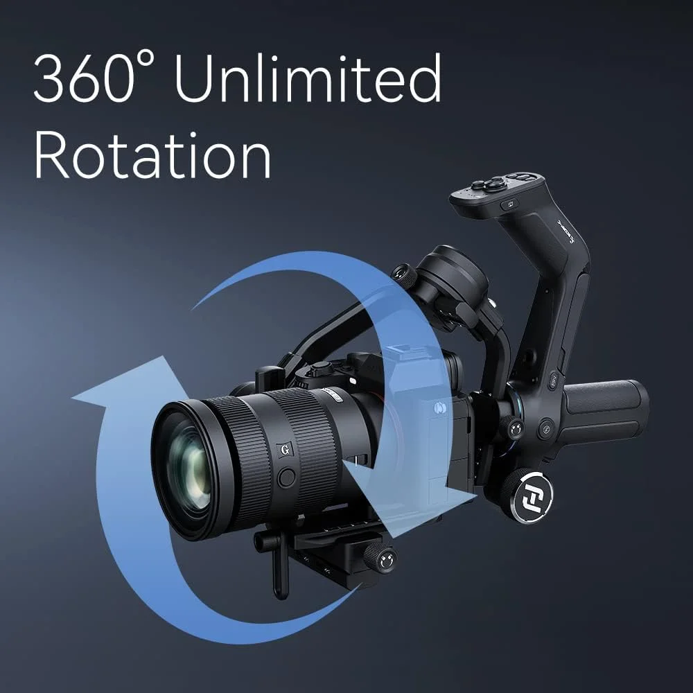 لرزشگیر دوربین FeiyuTech SCORP-C، گیمبال دستی 3 محوره برای دوربین های DSLR و بدون آینه، تحمل وزن 2.5 کیلوگرم، سازگار با سونی، کانن، پاناسونیک، لومیکس، نیکون، فوجی فیلم، دارای گریپ، سبک وزن، کنترل دکمه ای