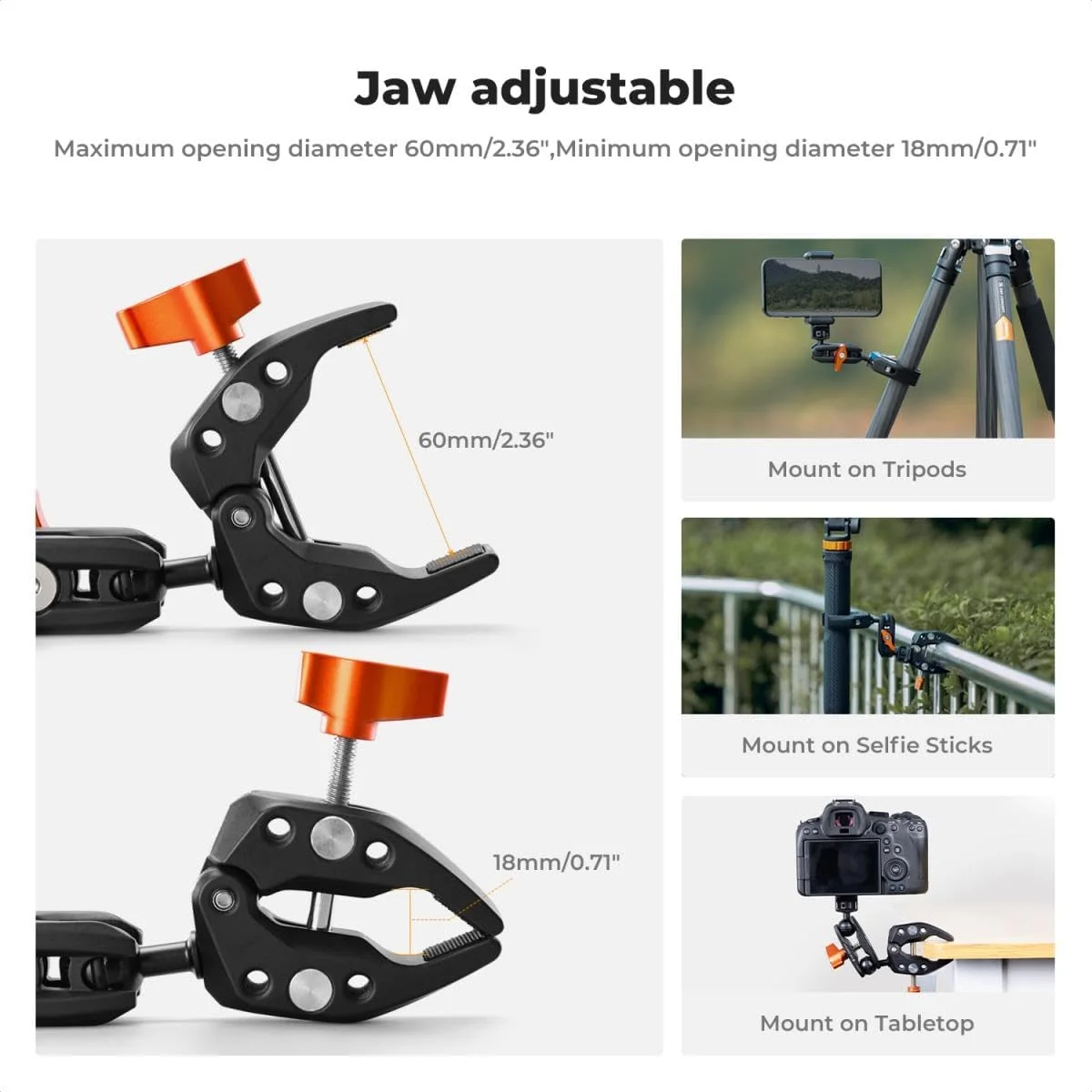 گیره سوپر K&F Concept مدل MS25 به همراه بازوی جادویی دو سر توپی | پیچ 1/4 اینچ و سرهای توپی دوگانه 360 درجه | برای دوربین های اکشن عکاسی، تولید ویدئو، نور و لوازم جانبی اضافی | تحمل وزن 1.5 کیلوگرم