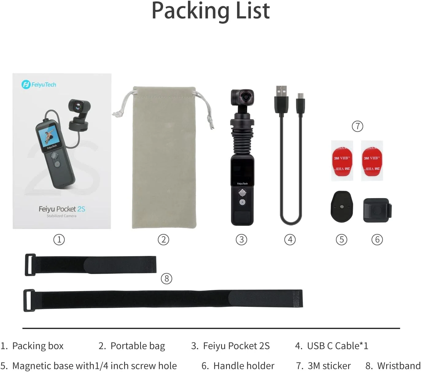 دوربین اکشن پوشیدنی FeiyuTech Pocket 2S با دسته تثبیت کننده گیمبال 3 محوره، بدنه مغناطیسی یکپارچه با فیلمبرداری 4K، میکروفون، زاویه دید عریض 130 درجه برای یوتیوب TikTok Vlog