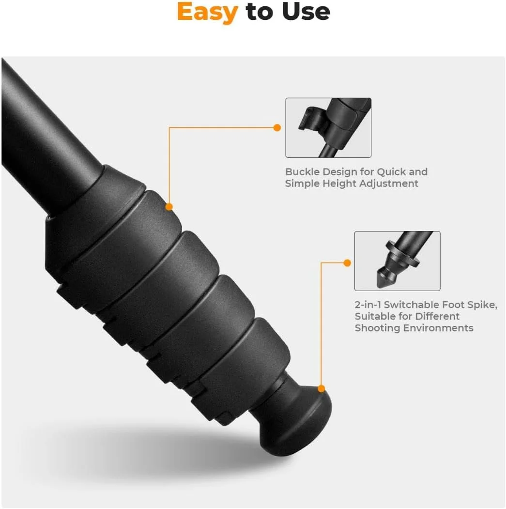 تک پایه دوربین و عصای پیاده روی و سلفی K&F Concept 160cm | 5 بخش، پیچ های نصب برگشت پذیر 1/4 و 3/8 اینچ | دسته فوم، آلومینیوم و ABS | تاشو 43 سانتی متر، وزن 330 گرم، تحمل وزن 10 کیلوگرم - KF09.138