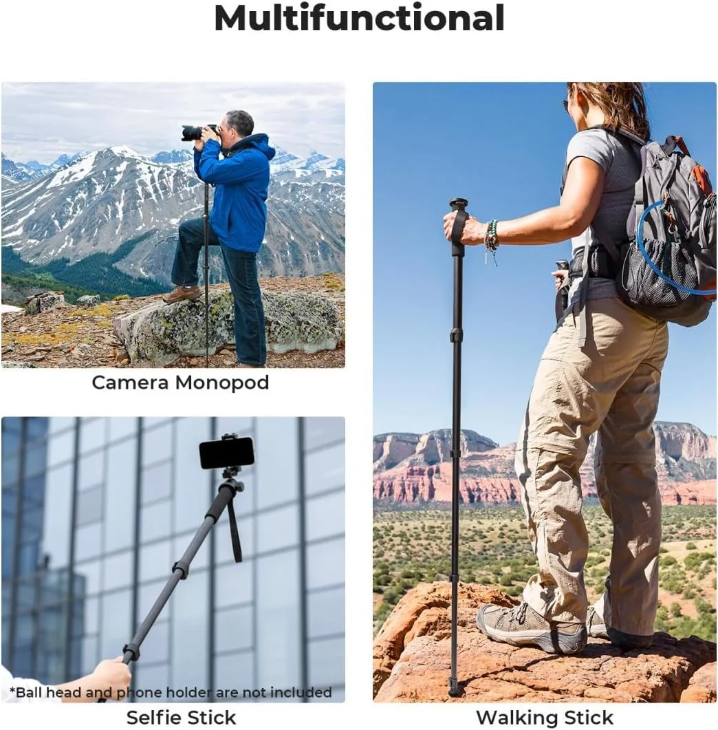 تک پایه دوربین و عصای پیاده روی و سلفی K&F Concept 160cm | 5 بخش، پیچ های نصب برگشت پذیر 1/4 و 3/8 اینچ | دسته فوم، آلومینیوم و ABS | تاشو 43 سانتی متر، وزن 330 گرم، تحمل وزن 10 کیلوگرم - KF09.138