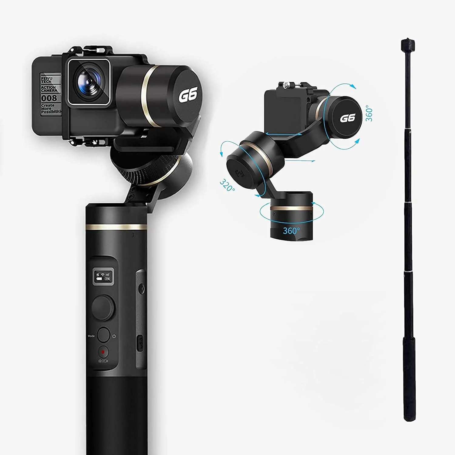 گیمبال Feiyu G6 برای دوربین های اکشن Gopro Hero 6/5/4/3، SJcam، Yi 4K یا دوربین های مشابه، به همراه: