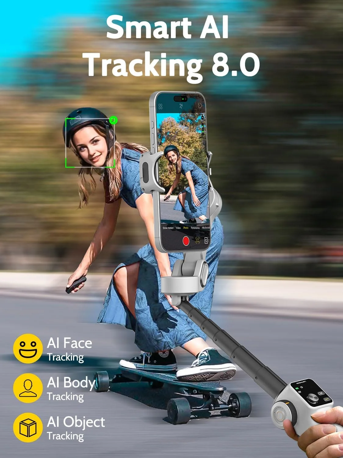 گیمبال موبایل AOCHUAN برای ضبط ویدیو با ردیابی هوش مصنوعی، گیمبال تثبیت کننده 3 محوره برای آیفون با صفحه نمایش OLED، گیمبال تلفن هوشمند با میله افزایش طول 7.8 اینچی، دکمه ماشه Smart V8 (سفید) گیمبال موبایل AOCHUAN برای ضبط ویدیو با ردیابی هوش مصنوعی، گیمبال تثبیت کننده 3 محوره برای آیفون با صفحه نمایش OLED، گیمبال تلفن هوشمند با میله افزایش طول 7.8 اینچی، دکمه ماشه Smart V8 (سفید)