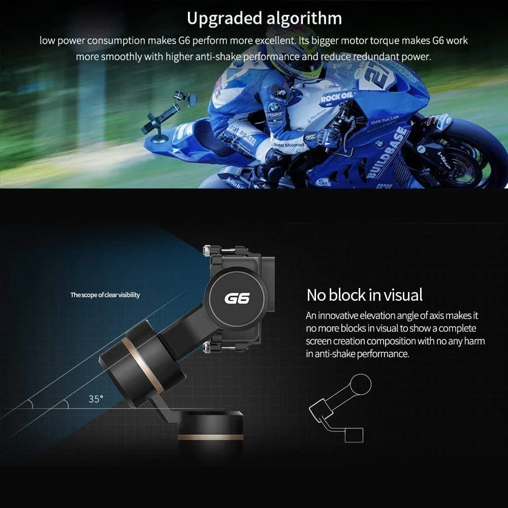 گیمبال Feiyu G6 برای دوربین های اکشن Gopro Hero 6/5/4/3، SJcam، Yi 4K یا دوربین های مشابه، به همراه: گیمبال Feiyu G6 برای دوربین های اکشن Gopro Hero 6/5/4/3، SJcam، Yi 4K یا دوربین های مشابه، به همراه: