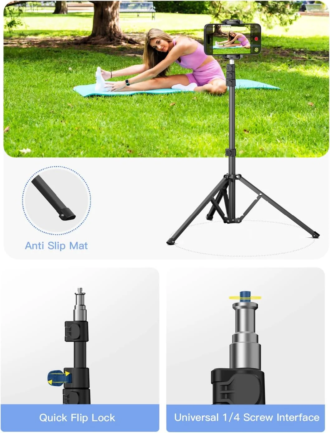 سه پایه AOCHUAN برای آیفون، سه پایه 67 اینچی تلفن همراه با کیف نگهداری برای دوربین با رابط پیچ 1/4، پایه سه پایه آیفون سازگار با دوربین های DSLR/تلفن های همراه/تثبیت کننده های گیمبال، حداکثر بار 8 کیلوگرم سه پایه AOCHUAN برای آیفون، سه پایه 67 اینچی تلفن همراه با کیف نگهداری برای دوربین با رابط پیچ 1/4، پایه سه پایه آیفون سازگار با دوربین های DSLR/تلفن های همراه/تثبیت کننده های گیمبال، حداکثر بار 8 کیلوگرم