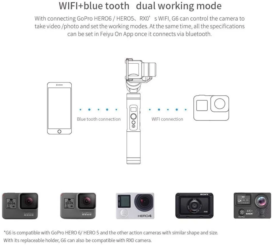 گیمبال Feiyu G6 برای دوربین های اکشن Gopro Hero 6/5/4/3، SJcam، Yi 4K یا دوربین های مشابه، به همراه: گیمبال Feiyu G6 برای دوربین های اکشن Gopro Hero 6/5/4/3، SJcam، Yi 4K یا دوربین های مشابه، به همراه: