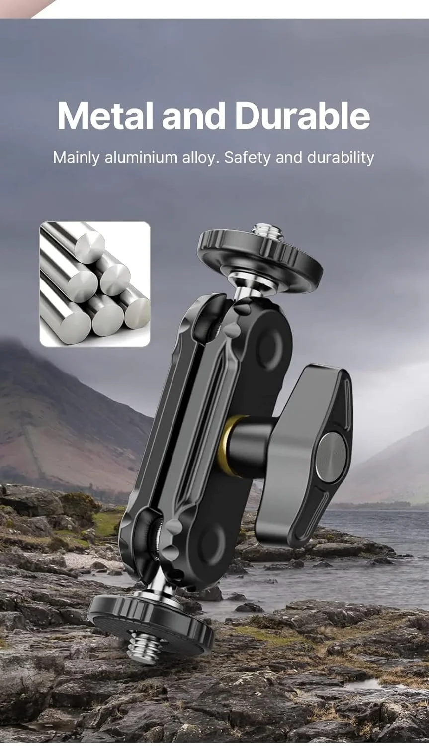 Ulanzi R102 بازوی جادویی دو سر توپی با آداپتور اصطکاکی، با پیچ ¼ اینچی برای دوربین، مانیتور، گیمبال، نور (2 عدد، آلومینیومی)