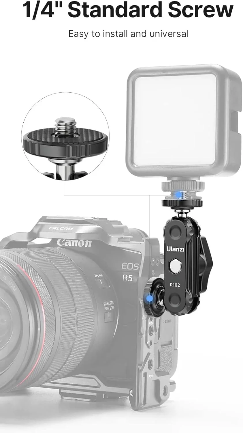 Ulanzi R102 بازوی جادویی دو سر توپی با آداپتور اصطکاکی، با پیچ ¼ اینچی برای دوربین، مانیتور، گیمبال، نور (2 عدد، آلومینیومی)