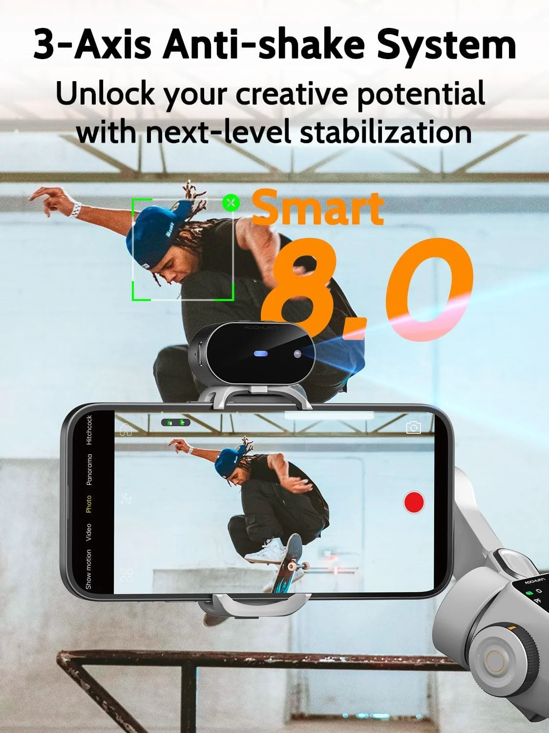 لرزشگیر گیمبال AOCHUAN برای ضبط ویدیو، گیمبال 3 محوره تلفن هوشمند با سنسور ردیابی هوش مصنوعی برای ولاگینگ، میله اکستنشن 7.8 اینچی، دکمه ماشه، یوتیوب تیک تاک (Smart V8 AI White) لرزشگیر گیمبال AOCHUAN برای ضبط ویدیو، گیمبال 3 محوره تلفن هوشمند با سنسور ردیابی هوش مصنوعی برای ولاگینگ، میله اکستنشن 7.8 اینچی، دکمه ماشه، یوتیوب تیک تاک (Smart V8 AI White)