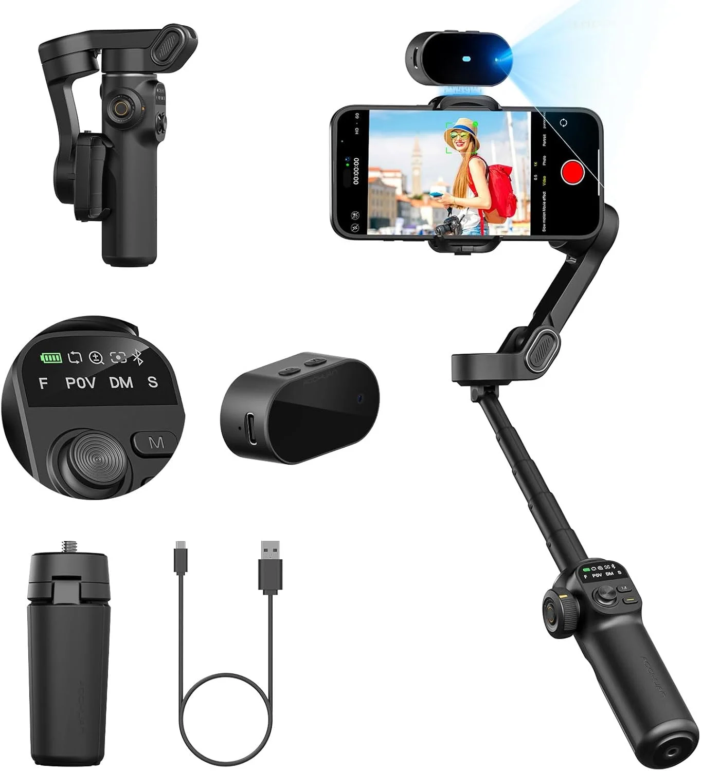 AOCHUAN Gimbal Stabilizer for Smartphone, NO APP Tracking, 20CM Extension Rod, Face & Object Tracking Stabilizer for iPhone & Android, 3-Axis OLED Gimbal for Video Recording-AOCHUAN Smart X2AI