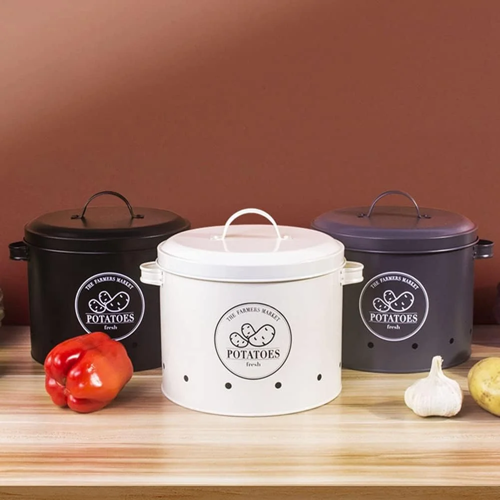 LZFuiop ست 3 عددی جعبه نگهداری سیب زمینی، پیاز و سیر، سطل های ظروف غذا A