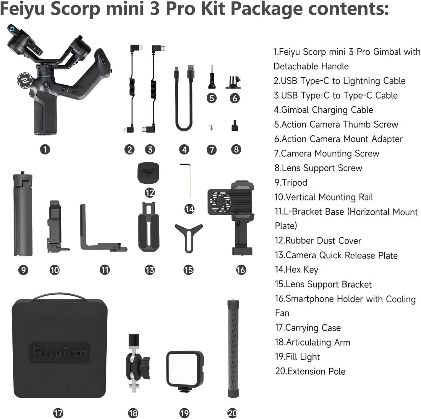 FeiyuTech SCORP Mini 3 PRO [Combo] - گیمبال همه کاره، تثبیت کننده دوربین 3 محوره با ماژول ردیابی هوش مصنوعی