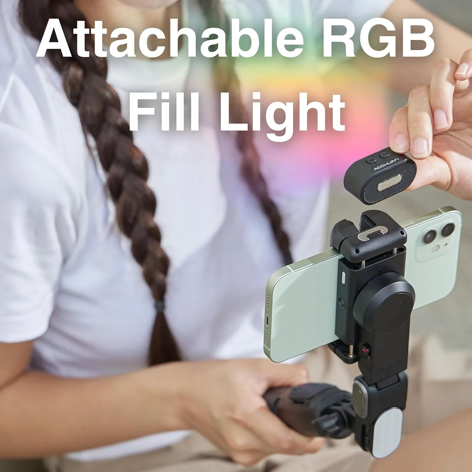 گیمبال موبایل Aochuan M2 Pro، تثبیت کننده ویدئو، مونوپاد و سه پایه، ردیابی بدن با هوش مصنوعی، نور مغناطیسی، گیمبال تاشو و قابل حمل آیفون و اندروید برای ولاگ، یوتیوب، تیک تاک و ویدیوهای اینستاگرام