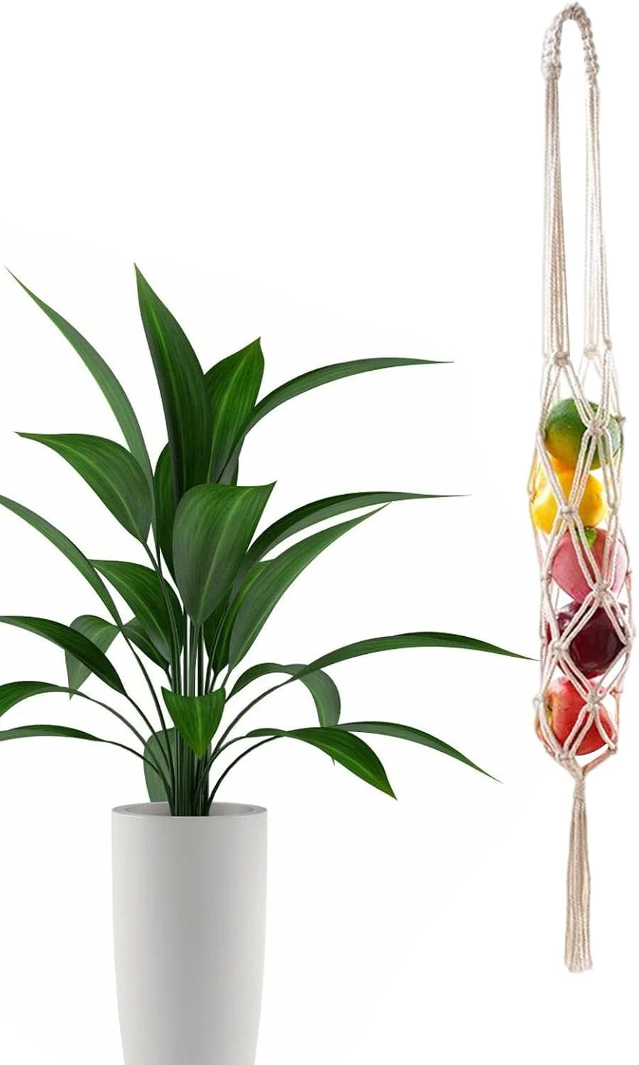 سبد میوه دیواری مکرومه | سبد بوهو برای نگهداری سیب زمینی، سبد میوه برای نگهداری سیب زمینی، پیاز و میوه، سبد دیواری مکرومه، بوهو