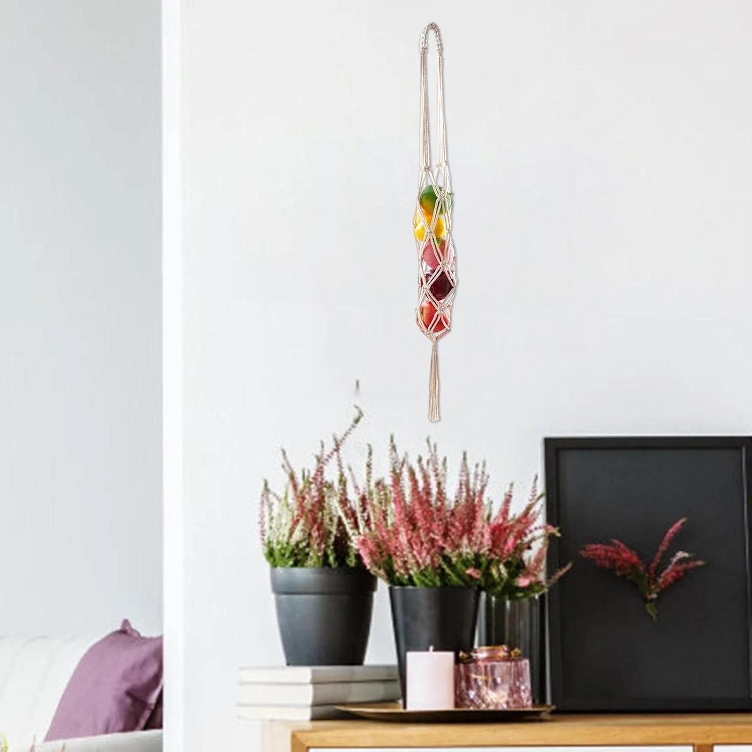 سبد میوه دیواری مکرومه | سبد بوهو برای نگهداری سیب زمینی، سبد میوه برای نگهداری سیب زمینی، پیاز و میوه، سبد دیواری مکرومه، بوهو