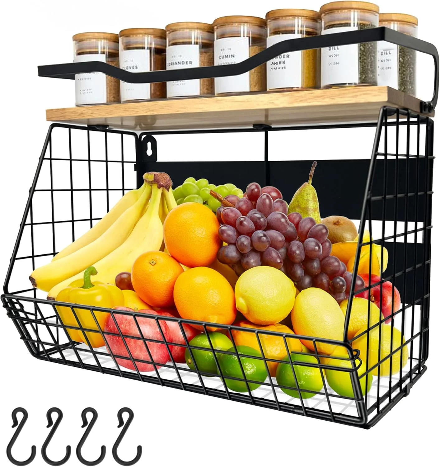 قفسه مغناطیسی یخچال با درب چوبی، سطل های ذخیره سازی میوه، سیب زمینی و پیاز، سازمان دهنده و محل نگهداری مواد غذایی