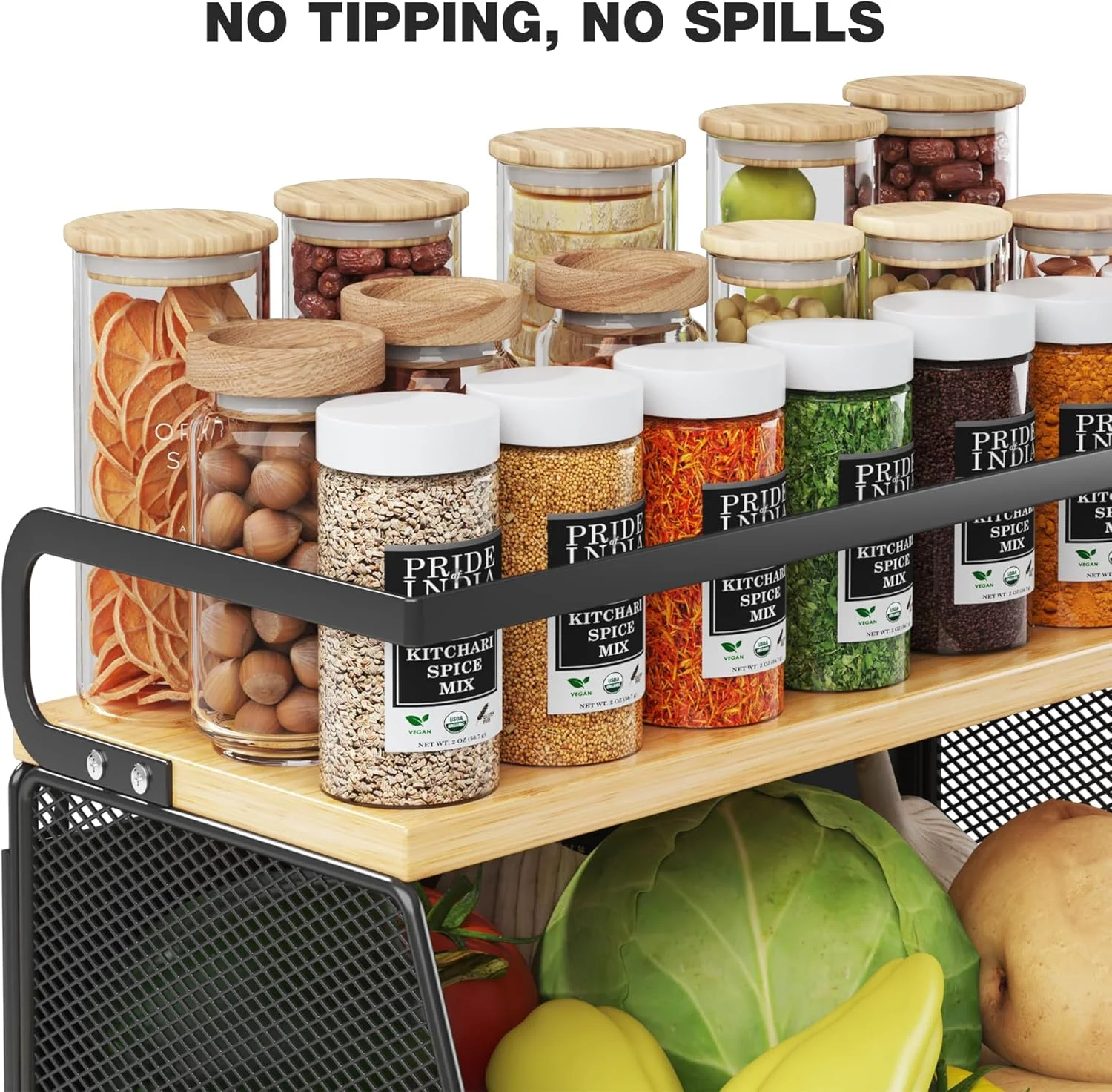 قفسه مغناطیسی یخچال با آهنربای پهن و ضخیم، 1 عدد سبد سازمان دهنده یخچال با رویه بامبو، مناسب برای نگهداری میوه، سیب زمینی، پیاز، آشپزخانه، انبار، رختشویی (مشکی، متوسط)