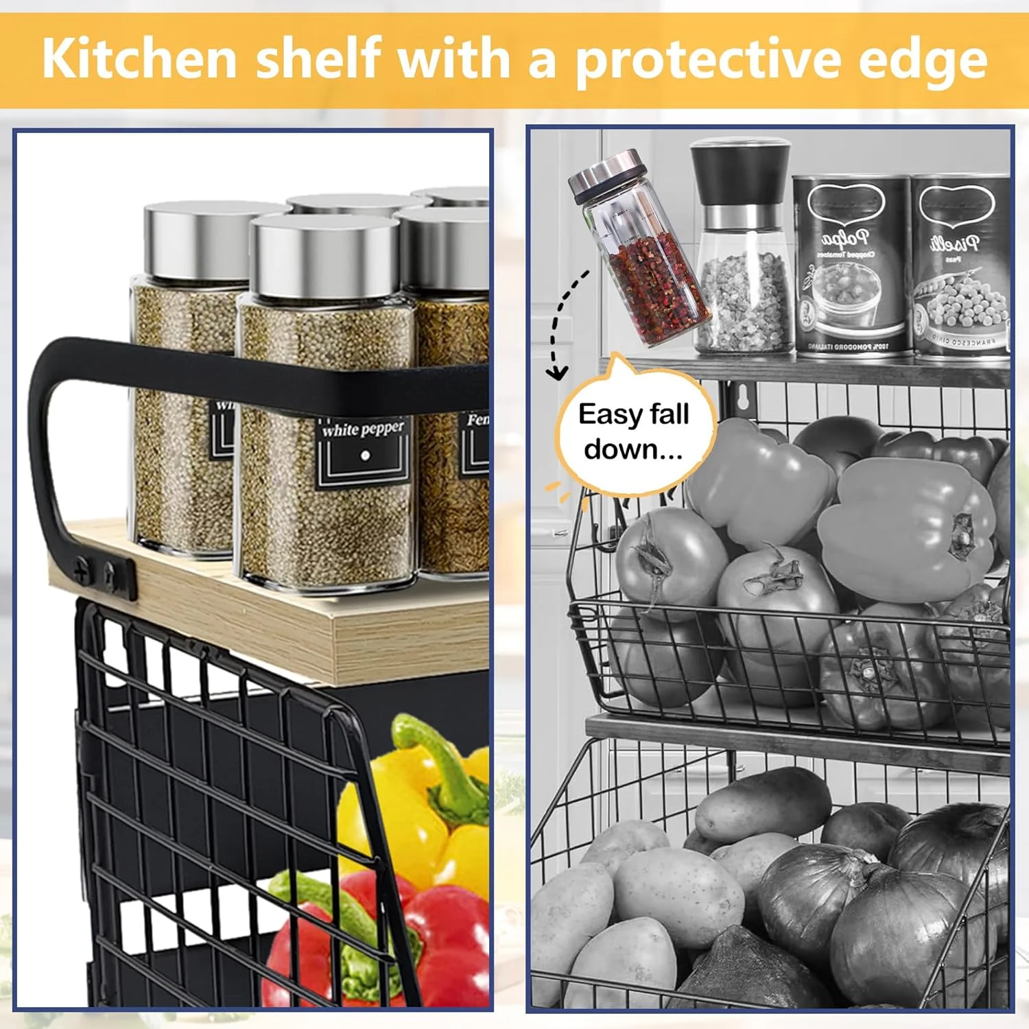 قفسه مغناطیسی یخچال با درب چوبی، سطل های ذخیره سازی میوه، سیب زمینی و پیاز، سازمان دهنده و محل نگهداری مواد غذایی