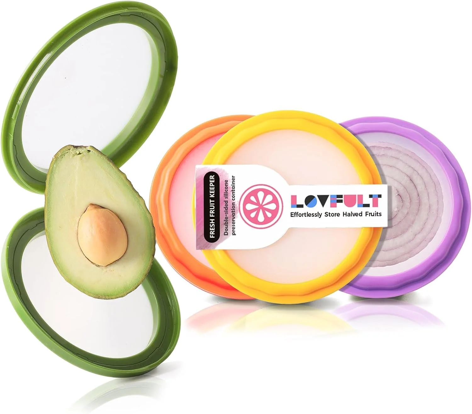 ظرف نگهداری پیاز و آووکادو Lovfult - ست 4 تکه جعبه سیلیکونی نگهداری میوه، چند منظوره و ایده آل برای لیمو، پنیر، گوجه فرنگی، سیب زمینی، سیر