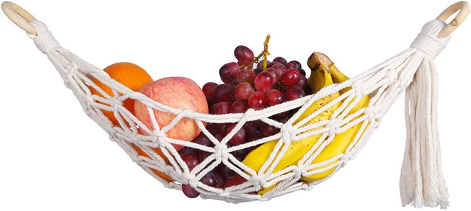 سبد میوه LOYOUYEO، آویز میوه زیر کابینت، سبد آویز بافته شده برای سبزیجات، سبد سازمان دهنده آویز آشپزخانه خانگی (56 سانتی متر)