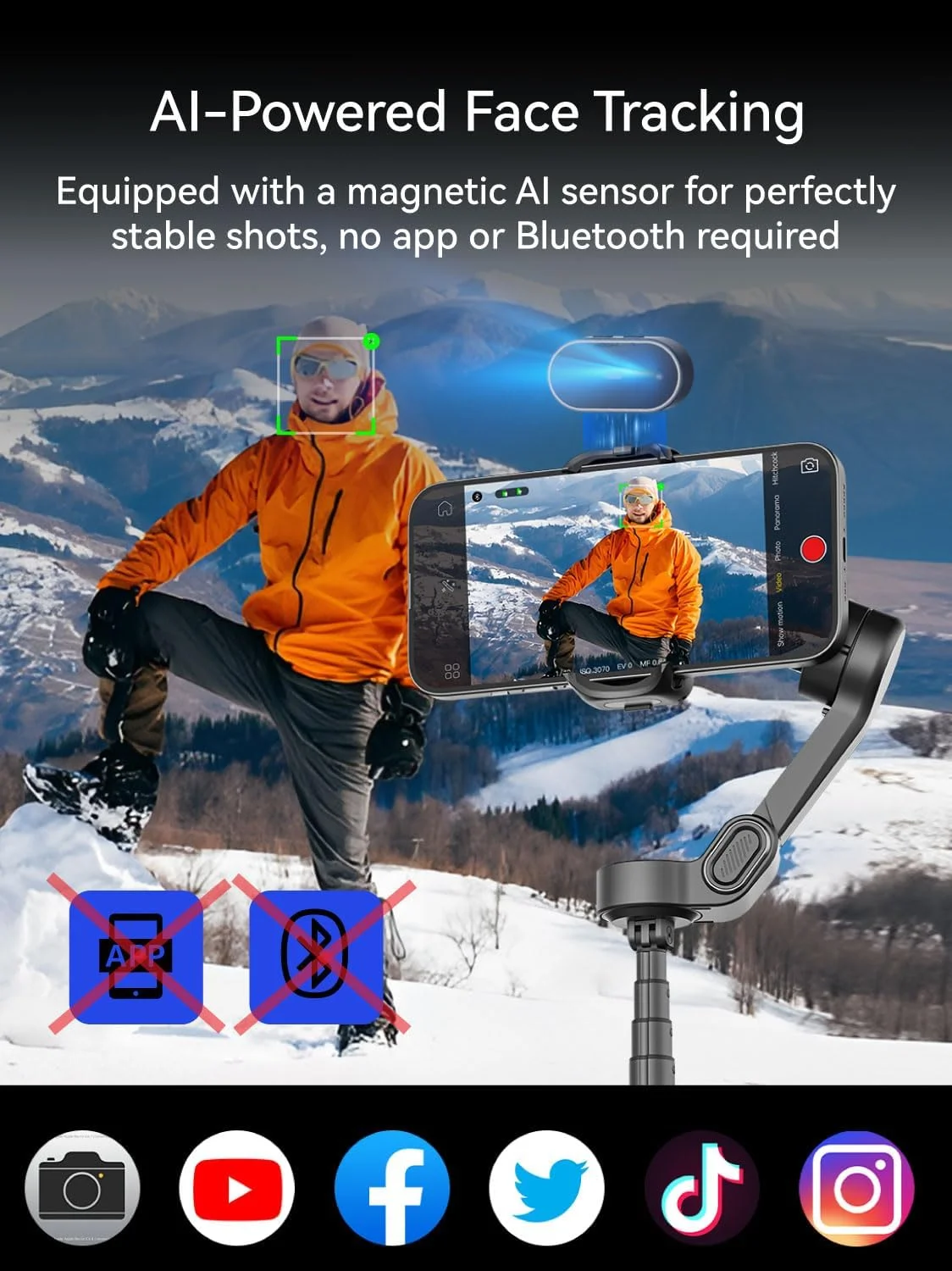 لرزشگیر گیمبال AOCHUAN برای آیفون با سنسور ردیابی هوش مصنوعی، فیلمبرداری خود را با میله افزایش طول 7.8 اینچی و صفحه نمایش OLED ارتقا دهید، لرزشگیر آیفون با پایداری 8.0 برای فیلمبرداری ورزشی - Smart X2 AI