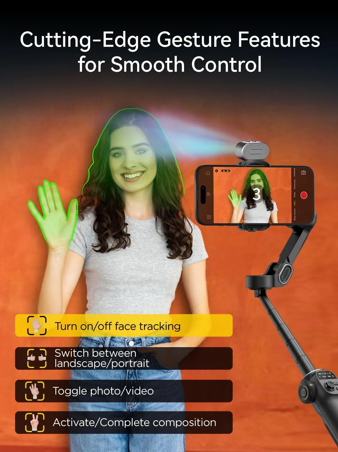 لرزشگیر گیمبال AOCHUAN برای آیفون با سنسور ردیابی هوش مصنوعی، فیلمبرداری خود را با میله افزایش طول 7.8 اینچی و صفحه نمایش OLED ارتقا دهید، لرزشگیر آیفون با پایداری 8.0 برای فیلمبرداری ورزشی - Smart X2 AI