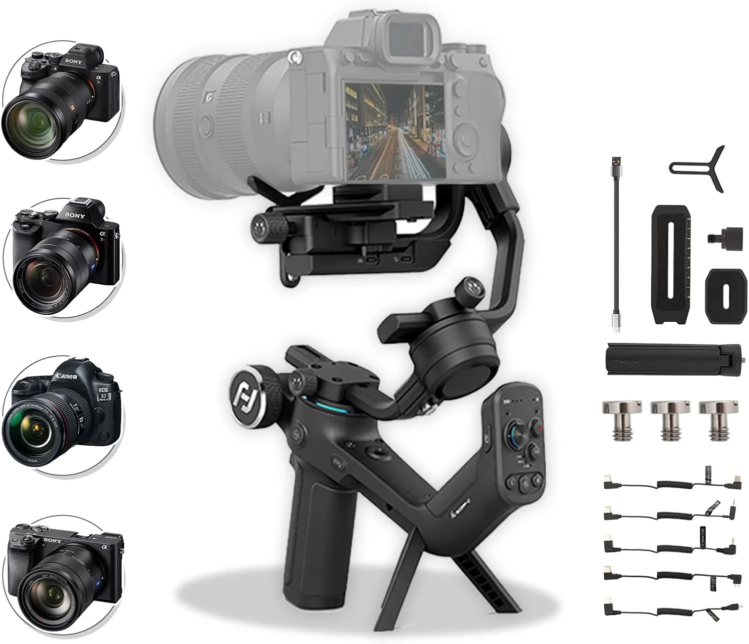 لرزشگیر دوربین FeiyuTech SCORP-C، حداکثر وزن قابل تحمل 2.5 کیلوگرم، لرزشگیر دستی 3 محوره برای دوربین های DSLR و بدون آینه، مناسب برای سونی، لومیکس، نیکون، کانن، فوجی فیلم، کنترل کابلی