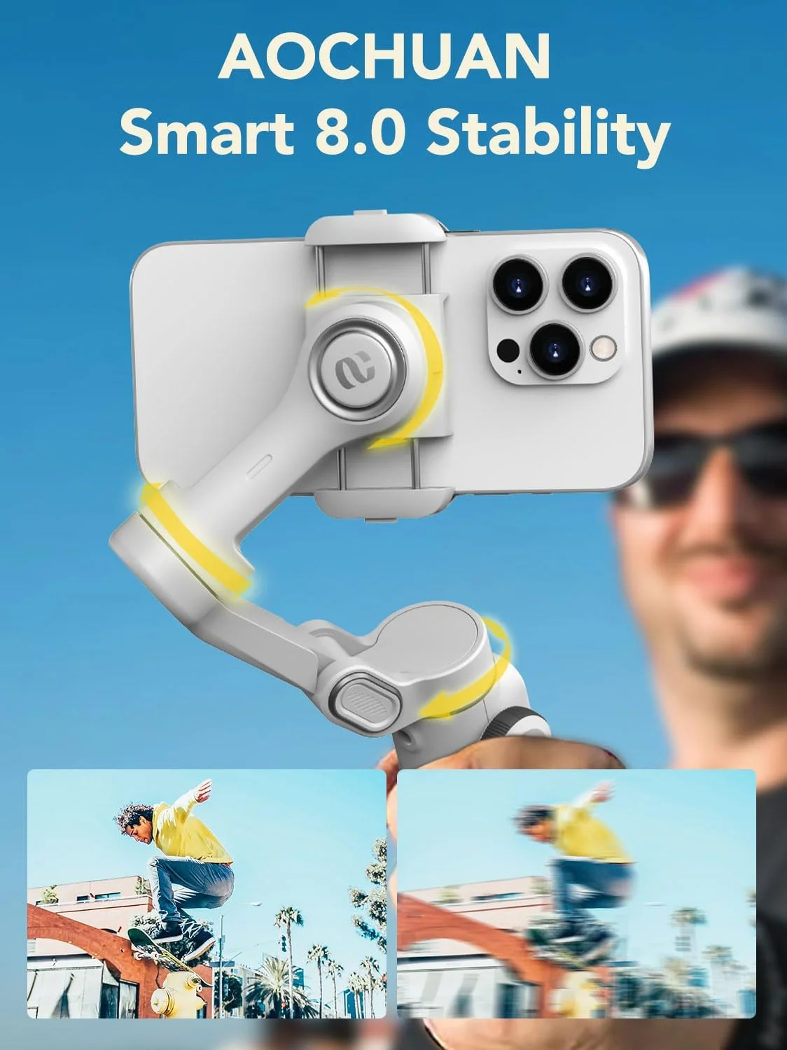 لرزشگیر گیمبال AOCHUAN Smart X2 برای آیفون، دارای میله تلسکوپی داخلی 20 سانتیمتری، گیمبال تثبیت کننده 3 محوره تلفن همراه، گیمبال تاشو با قابلیت ردیابی تلفن همراه و نمایشگر OLED، مناسب برای ضبط ویدیو، سفید لرزشگیر گیمبال AOCHUAN Smart X2 برای آیفون، دارای میله تلسکوپی داخلی 20 سانتیمتری، گیمبال تثبیت کننده 3 محوره تلفن همراه، گیمبال تاشو با قابلیت ردیابی تلفن همراه و نمایشگر OLED، مناسب برای ضبط ویدیو، سفید