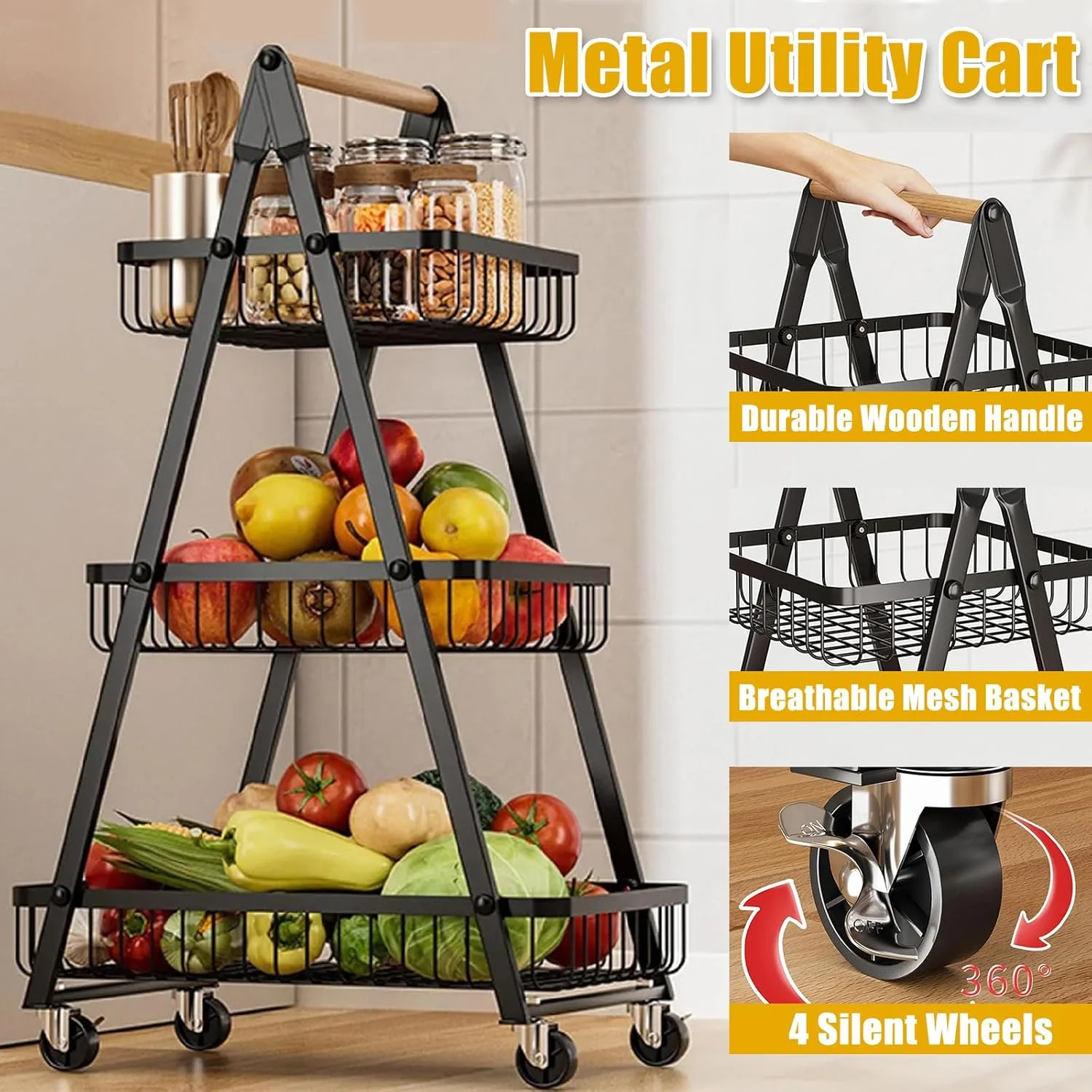 سبد ذخیره سازی میوه و سبزیجات LIODUX برای آشپزخانه - سبد فلزی سیمی چرخ دار، قفسه کاربردی میوه، سازمان دهنده تنقلات برای انبار حمام (3 طبقه) سبد ذخیره سازی میوه و سبزیجات LIODUX برای آشپزخانه - سبد فلزی سیمی چرخ دار، قفسه کاربردی میوه، سازمان دهنده تنقلات برای انبار حمام (3 طبقه)