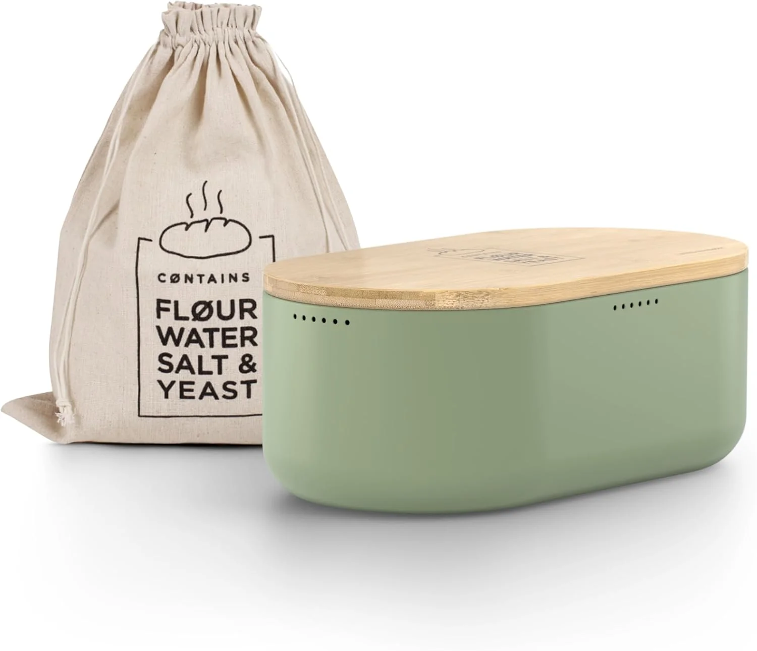 ظرف نان LARS NYSØM، جعبه نان فلزی با کیسه نان کتان برای تازگی طولانی مدت، ظرف غذا با درب بامبو قابل استفاده به عنوان تخته برش، 36 x 19 x 13 سانتی متر