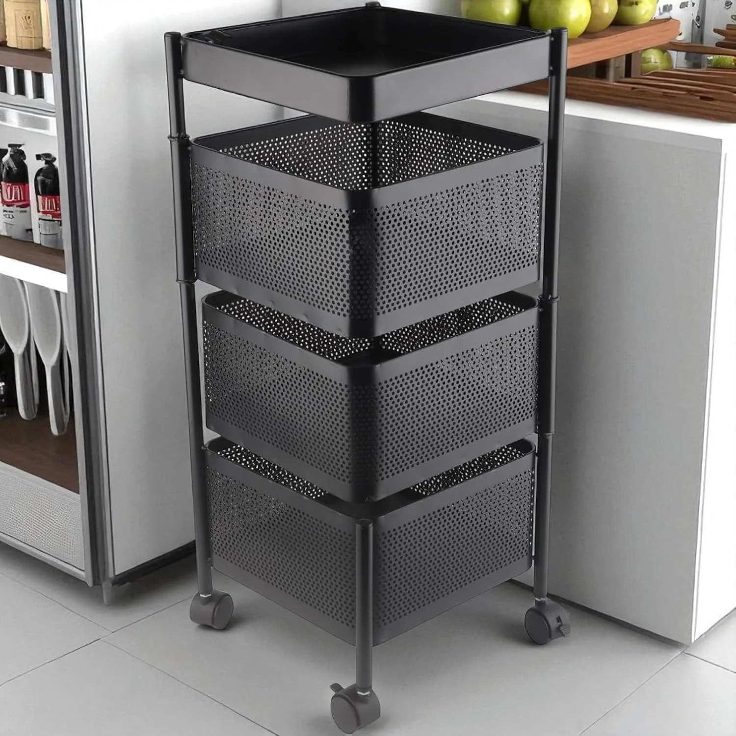 ترولی آشپزخانه 3 طبقه Livvy با چرخ - سبد مستطیلی فولادی - سازمان دهنده چرخشی برای میوه ها و سبزیجات - قفسه نگهداری و سازمان دهنده خانگی برای آشپزخانه (مشکی) ترولی آشپزخانه 3 طبقه Livvy با چرخ - سبد مستطیلی فولادی - سازمان دهنده چرخشی برای میوه ها و سبزیجات - قفسه نگهداری و سازمان دهنده خانگی برای آشپزخانه (مشکی)