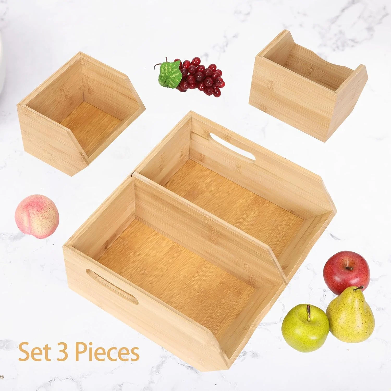 ظروف ذخیره سازی انبار مواد غذایی بامبو LByng، سبدهای چوبی قابل انباشت، محل نگهداری سیب زمینی و پیاز، سبد میوه برای سازماندهی انبار، کاسه میوه برای روی میز آشپزخانه، محل نگهداری میوه و سبزیجات