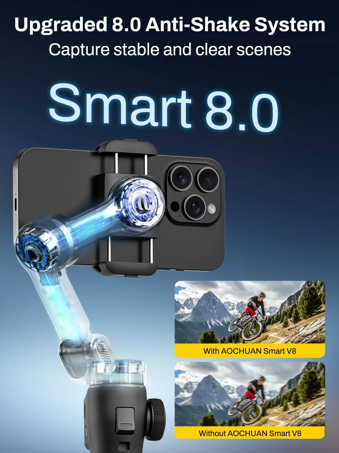 لرزشگیر گیمبال AOCHUAN برای آیفون با ریموت بلوتوث، لرزشگیر 3 محوره گوشی با میله افزایش طول 7.8 اینچی، گیمبال گوشی هوشمند با ردیابی چهره هوش مصنوعی، کنترل حرکتی برای فیلمبرداری - کیت Smart V8 مشکی لرزشگیر گیمبال AOCHUAN برای آیفون با ریموت بلوتوث، لرزشگیر 3 محوره گوشی با میله افزایش طول 7.8 اینچی، گیمبال گوشی هوشمند با ردیابی چهره هوش مصنوعی، کنترل حرکتی برای فیلمبرداری - کیت Smart V8 مشکی