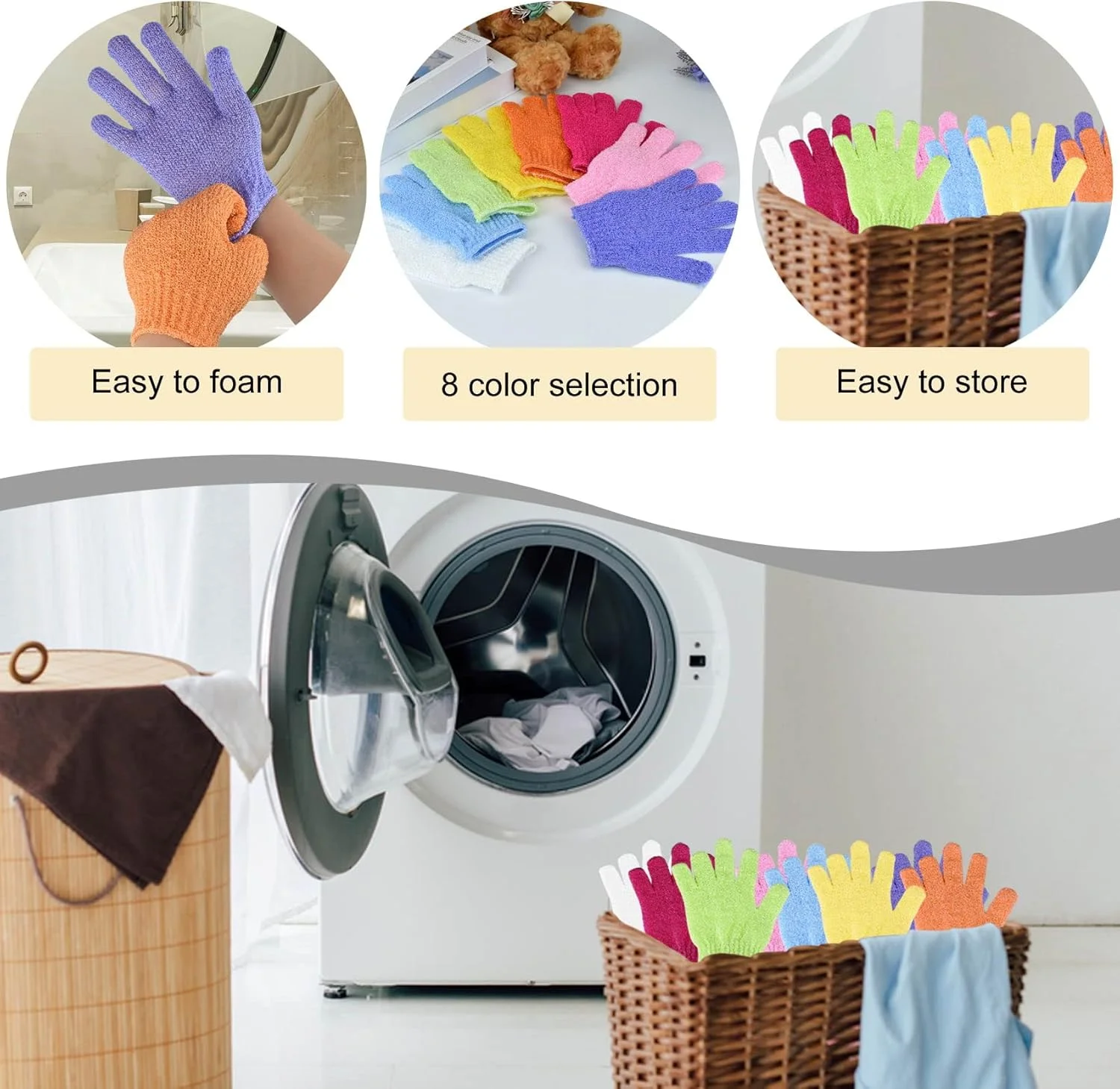 دستکش حمام MELTU، 4 عددی، دستکش لایه بردار، دستکش لایه بردار بدن، لیف دستکشی حمام برای آقایان و بانوان (سفید، 4 عددی)