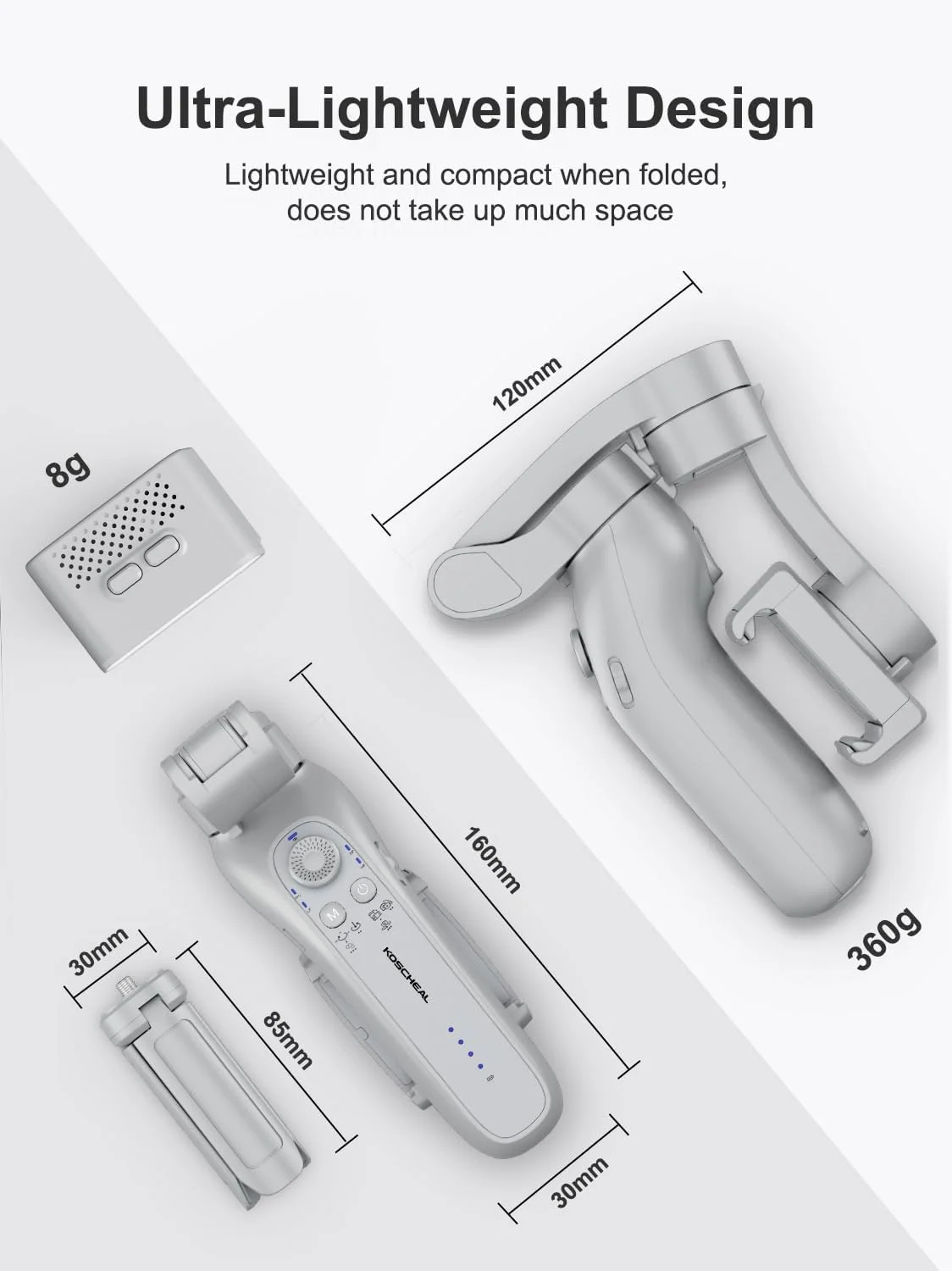 لرزشگیر گیمبال 3 محوره KOSCHEAL برای گوشی های هوشمند با سنسور ردیابی هوش مصنوعی و نور پرکننده مغناطیسی، گیمبال تاشو و قابل حمل برای آیفون و اندروید، پشتیبانی از چرخش 360 درجه عمودی و افقی لرزشگیر گیمبال 3 محوره KOSCHEAL برای گوشی های هوشمند با سنسور ردیابی هوش مصنوعی و نور پرکننده مغناطیسی، گیمبال تاشو و قابل حمل برای آیفون و اندروید، پشتیبانی از چرخش 360 درجه عمودی و افقی