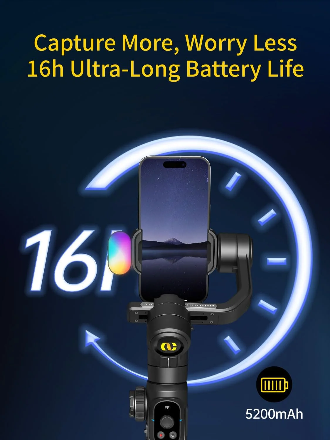 لرزشگیر گیمبال تلفن هوشمند AOCHUAN، گیمبال تلفن همراه با میله افزایش طول 8 اینچی، لرزشگیر حرفه ای 3 محوره با نور پرکننده مغناطیسی RGB برای ضبط ویدیو، سازگار با iPhone/Andriod-Smart S2 Kit