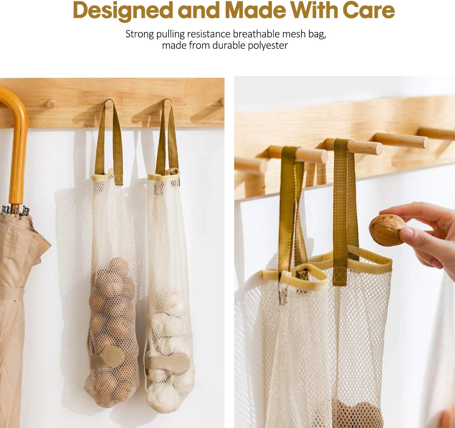 ست 6 عددی کیسه توری آویز قابل استفاده مجدد KPX برای نگهداری میوه و سبزیجات، سازمان دهنده آشپزخانه، کیسه های توری قابل شستشو و تاشو برای سیب زمینی، پیاز، سیر، سبزیجات، میوه یا کیسه زباله (6 عدد، کوچک)