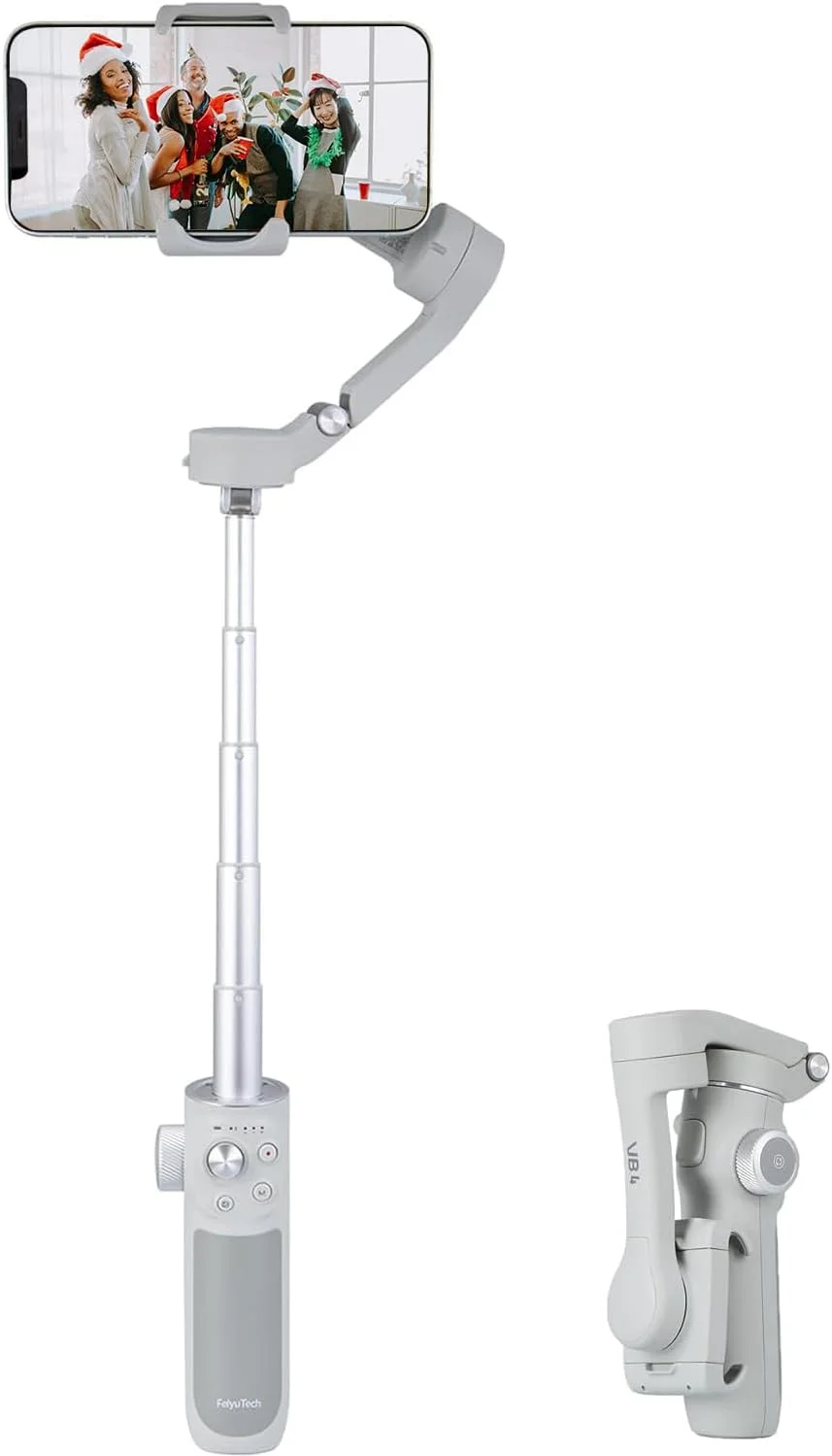 FeiyuTech VB4 [Official] 3-Axis Smartphone Gimbal Stabilizer,8.4’’Built-in Extendable Pole,Face/Object AI Tracking,fits iPhone17 16 15 Samsung Android Phone YouTube IG TikTok,Max 260g