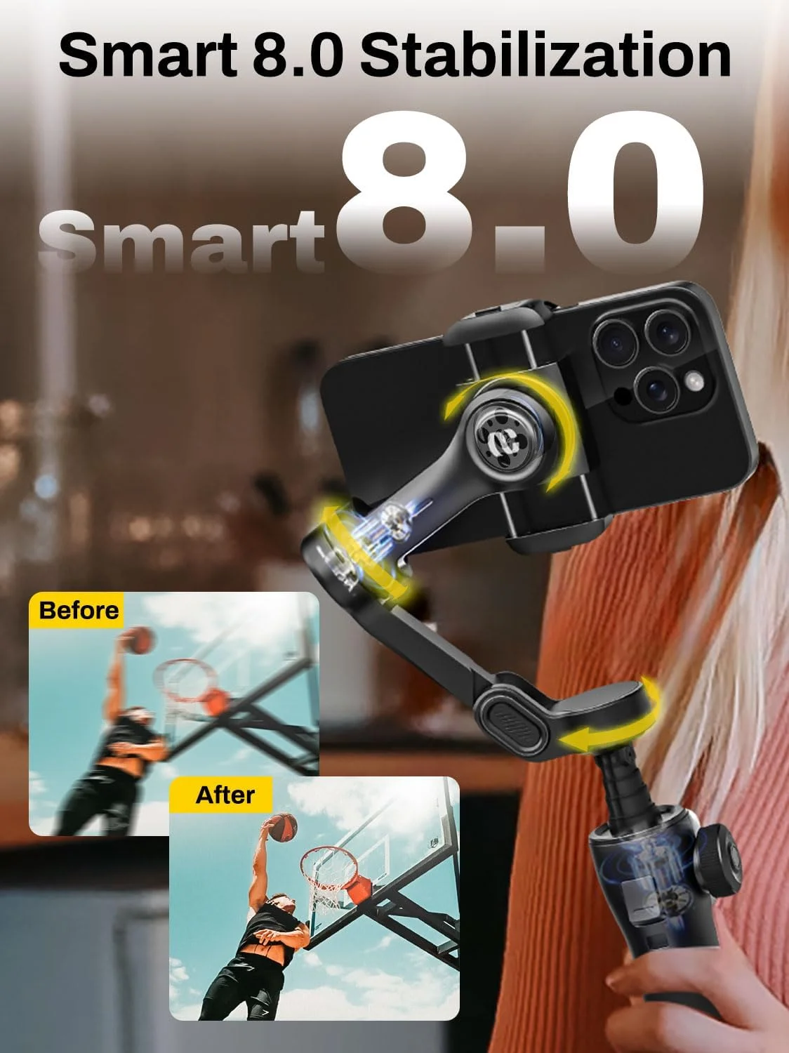 AOCHUAN 3-Axis Gimbal Stabilizer for iPhone, Smartphone Gimbal w/7.8" Extension Rod, OLED Display, Phone Stabilizer w/Face Tracking, Gesture Control, Video Record for iPhone & Android - Smart V8 Black AOCHUAN 3-Axis Gimbal Stabilizer for iPhone, Smartphone Gimbal w/7.8" Extension Rod, OLED Display, Phone Stabilizer w/Face Tracking, Gesture Control, Video Record for iPhone & Android - Smart V8 Black