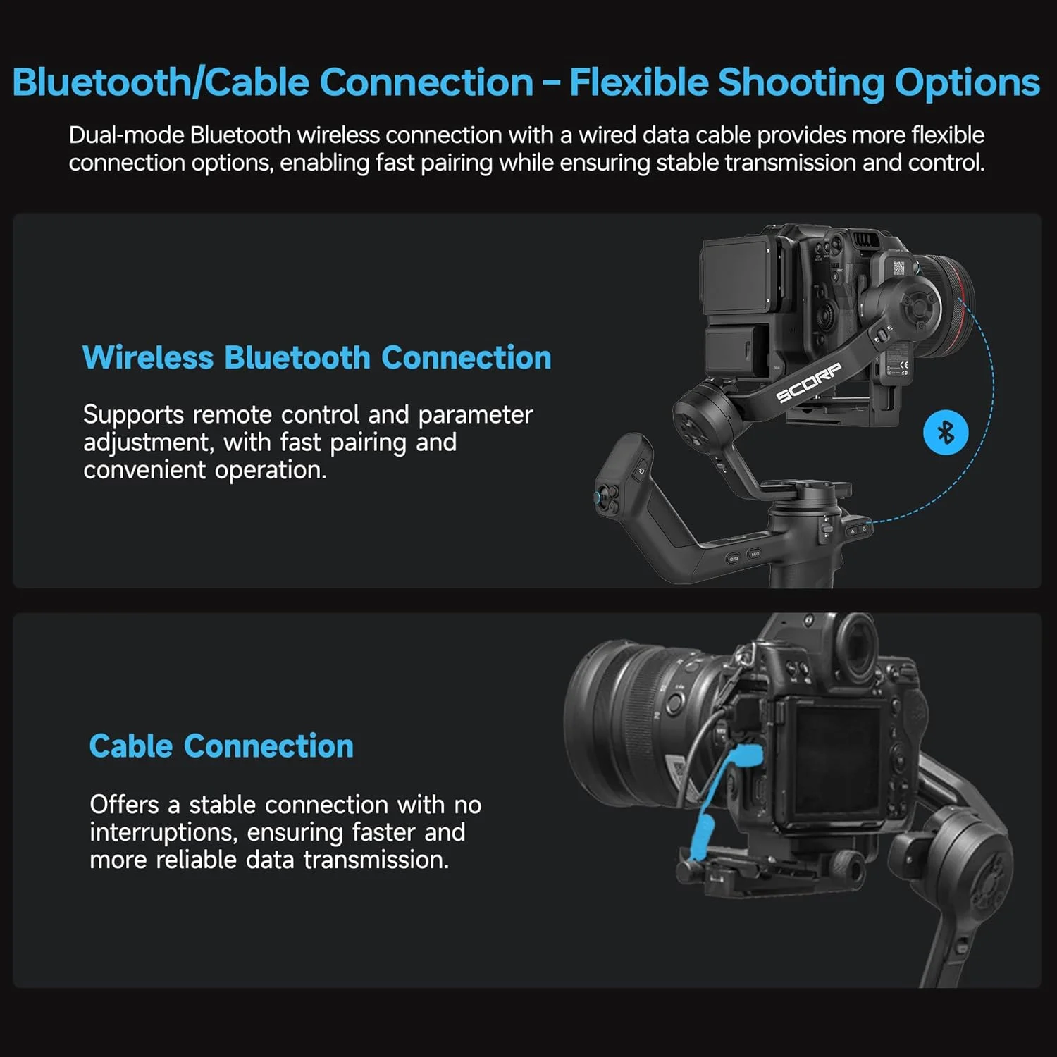 گیمبال دوربین Feiyutech SCORP-C2 [رسمی] با ردیابی هوش مصنوعی 4.0، تثبیت کننده گیمبال 3 محوره برای دوربین DSLR/Mirrorless، بارگیری 3.5 کیلوگرم، دسته عقب یکپارچه، پنل کنترل دکمه ای، تصویربرداری عمودی بومی