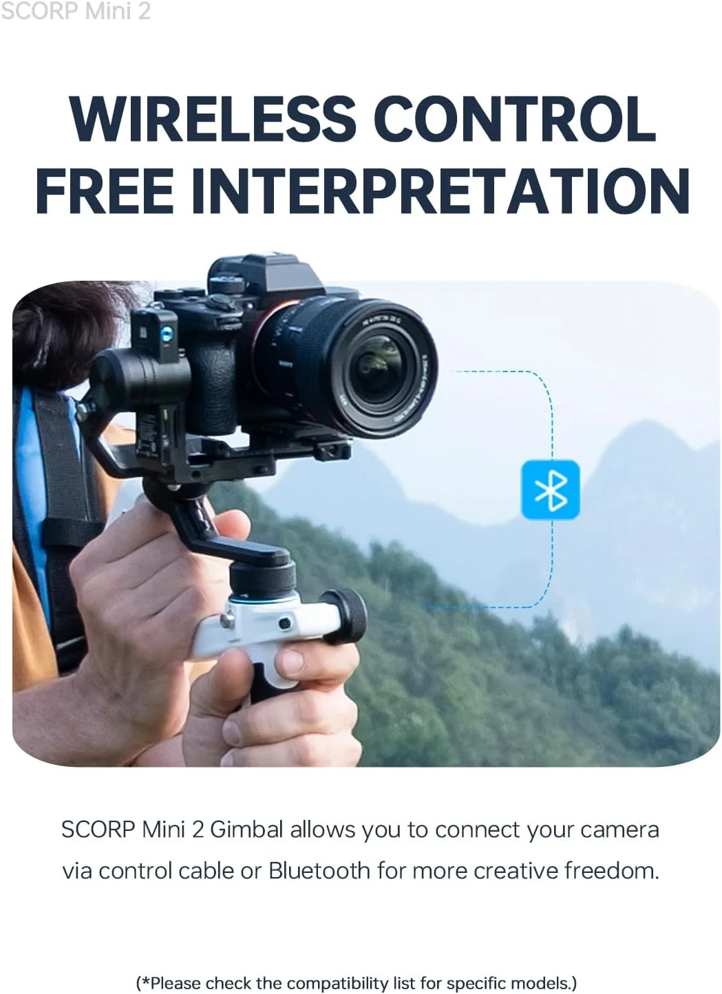 FeiyuTech SCORP Mini 2 [رسمی] لرزشگیر گیمبال با 3 محور، گیمبال همه کاره برای دوربین های بدون آینه، تلفن های هوشمند، دوربین های اکشن، ردیاب هوش مصنوعی داخلی، صفحه رهاسازی سریع عمودی، مشکی